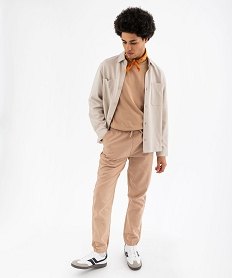 GEMO Pantalon en coton et lin à coupe jogger homme beige standard