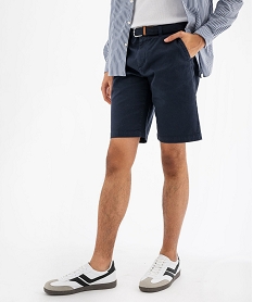 GEMO Bermuda chino droit avec ceinture tressée homme Bleu