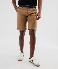 GEMO Bermuda chino droit avec ceinture tressée homme Brun