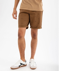 GEMO Bermuda coupe chino en toile de coton stretch imprimée homme Brun