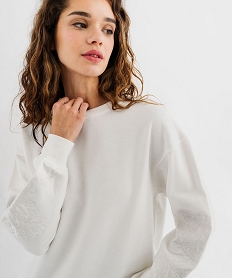 GEMO Sweat en molleton doux à manches brodées femme blanc chine