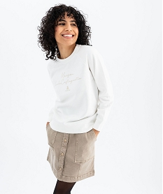 GEMO Sweat molletonné avec inscription brodée femme - LuluCastagnette blanc chine