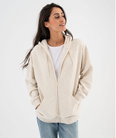 GEMO Sweat zippé à capuche oversize avec intérieur molletonné femme Beige