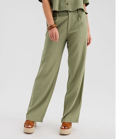 GEMO Pantalon large en viscose et lin femme vert standard