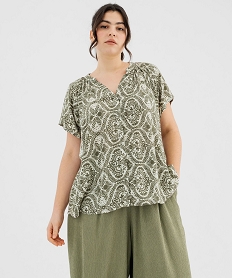 GEMO Blouse à manches courtes imprimée femme grande taille Vert