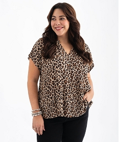 GEMO Blouse à manches courtes imprimée femme grande taille Brun