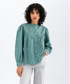 GEMO Chemise en coton à motifs brodés femme bleu standard