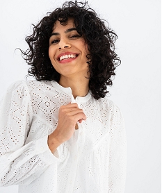 GEMO Chemise en coton à motifs brodés femme blanc chine