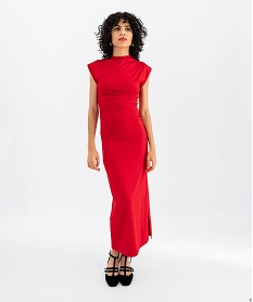 GEMO Robe longue en microfibre à manches courtes femme Rouge