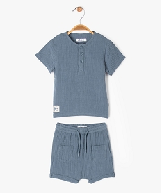 GEMO Ensemble short + tee-shirt en gaze de coton bébé garçon bleu vif