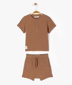 GEMO Ensemble short + tee-shirt en gaze de coton bébé garçon marron standard