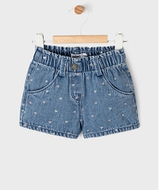 GEMO Short en jean à motifs coeurs avec taille ajustable bébé fille bleu vif