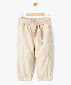 GEMO Pantalon jogger en toile de coton avec ceinture bébé fille blanc chine