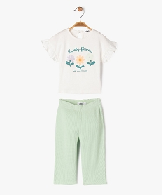 GEMO Ensemble 2 pièces pantalon et tee-shirt manches courtes bébé fille Blanc