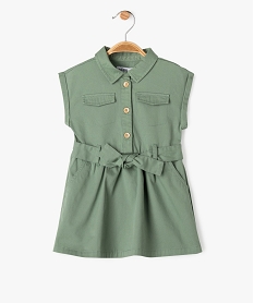 GEMO Robe chemise à manches courtes en toile de coton bébé fille Vert