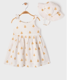 GEMO Ensemble 2 pièces robe + chapeau en gaze de coton bébé fille - LuluCastagnette Blanc