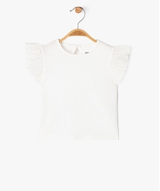 GEMO Tee-shirt manches courtes volantées en broderie bébé fille Blanc