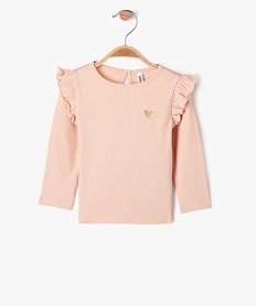 GEMO Tee-shirt manches longues avec volants sur les épaules bébé fille Rose