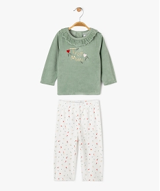 GEMO Pyjama en velours 2 pièces imprimé cœurs bébé Vert