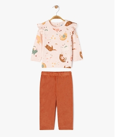 GEMO Pyjama en velours 2 pièces imprimées chats pailletés bébé rose standard