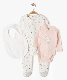 GEMO Ensemble 3 pièces pyjama + body manches longues + bavoir bébé blanc standard