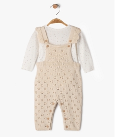 GEMO Ensemble de naissance 2 pièces salopette et body manches longues Beige