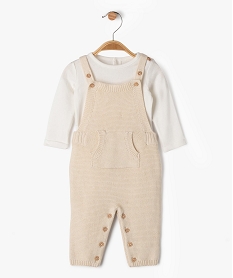 GEMO Ensemble 2 pièces bébé fille salopette en maille et body manches longues beige standard