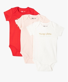 GEMO Body à manches courtes avec message pailleté bébé fille (lot de 3) rose standard