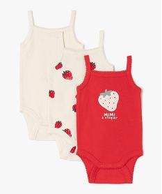 GEMO Body à bretelles à motifs fraises bébé (lot de 3) Rouge