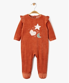 GEMO Pyjama en velours avec motif brodés et volants aux épaules bébé fille Orange