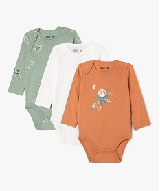 GEMO Body manches longues en coton à motifs cosmiques bébé (lot de 3) Orange