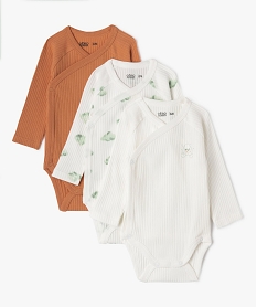 GEMO Body manches longues ouverture devant en coton côtelé bébé (lot de 3) Beige