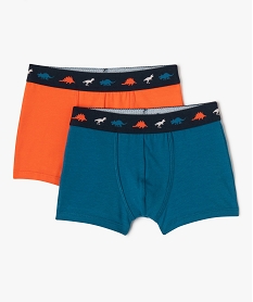 GEMO Boxer en coton stretch uni avec motif dinosaures à la taille garçon (lot de 2) Multicolore