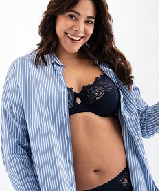 GEMO Soutien-gorge emboitant en microfibre et dentelle femme grande taille Bleu