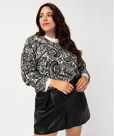 GEMO Pull femme grande taille à motifs abstraits Noir