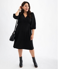 GEMO Robe à col V et manches longues femme grande taille Noir