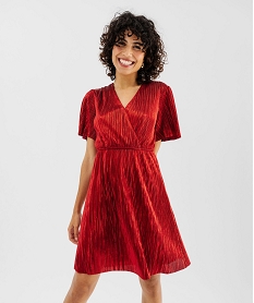 GEMO Robe de soirée en maille plissée métallisée femme Rouge