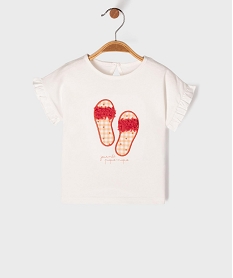 GEMO Tee-shirt manches courtes avec motif et volants bébé fille Beige