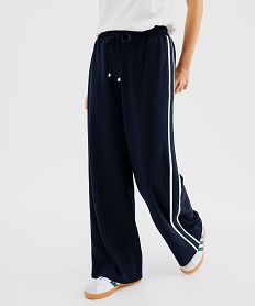 GEMO Pantalon large avec bandes contrastantes sur les côtés femme Bleu