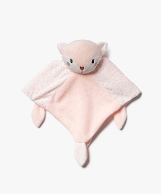 GEMO Doudou plat en velours avec tête de chat Rose