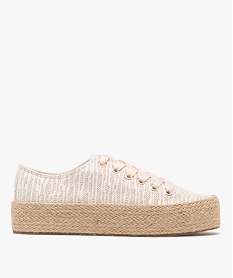 GEMO Baskets en toile pailletées avec semelle plateforme en corde femme Beige