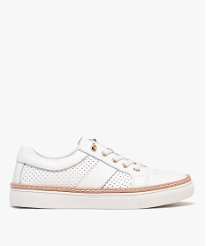 GEMO Baskets basses dessus cuir à lacets élastiques femme - Alma Planète blanc standard