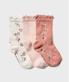 GEMO Chaussettes à motifs fleuris bébé fille (lot de 3) blanc standard