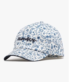 GEMO Casquette à motifs fleuris et message brodé fille Blanc