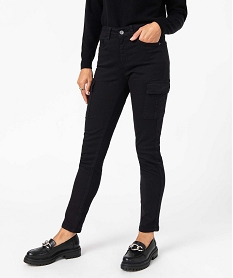 GEMO Pantalon coupe cargo femme en toile extensible Noir