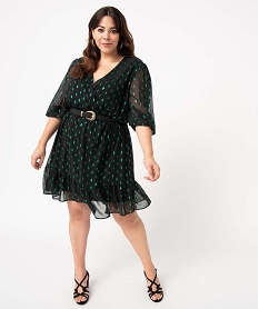 robe femme grande taille a manches 34 avec motifs scintillants vert robesP360101_1