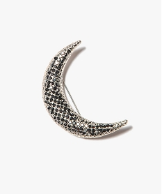 GEMO Broche femme forme lune à strass Gris