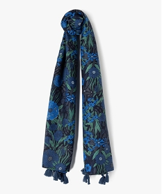 foulard femme a motifs fleuris et finitions pompons bleu autres accessoiresQ117601_1