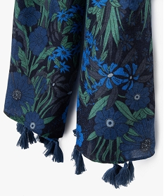 foulard femme a motifs fleuris et finitions pompons bleu autres accessoiresQ117601_2