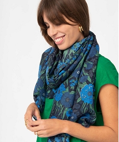 foulard femme a motifs fleuris et finitions pompons bleu autres accessoiresQ117601_3